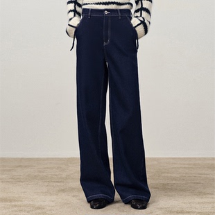 Fabrique【加绒牛仔】羊毛直筒阔腿牛仔裤女2025冬季新品