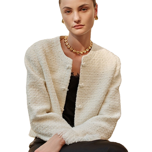 【王艳同款】Fabrique 新中式绵羊毛银葱粗花呢流苏秋季短外套女