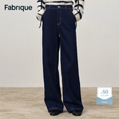 女冬季 复古深蓝羊毛直筒阔腿牛仔裤 加绒牛仔 Fabrique