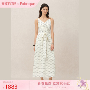 Fabrique桑蚕丝波点系带V领吊带连衣裙2025夏季新品