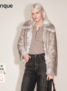 Fabrique山猫斑点长毛大翻领环保皮草厚2025年冬季新品毛茸茸外套