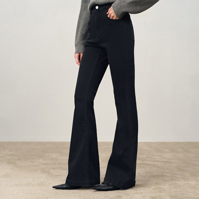 Fabrique DENIM水洗碳黑色韩系显瘦微喇叭弹力修身牛仔裤裤子女款