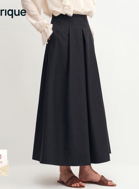 Fabrique ESSENTIAL浪漫新叙烟灰色抗皱伞摆半裙25年秋季新品长裙