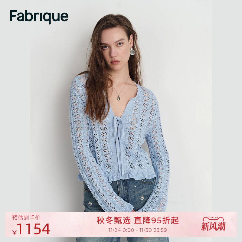 Fabrique 度假风镂空钩针系带落肩棉针织开衫空调衫女2025年新款