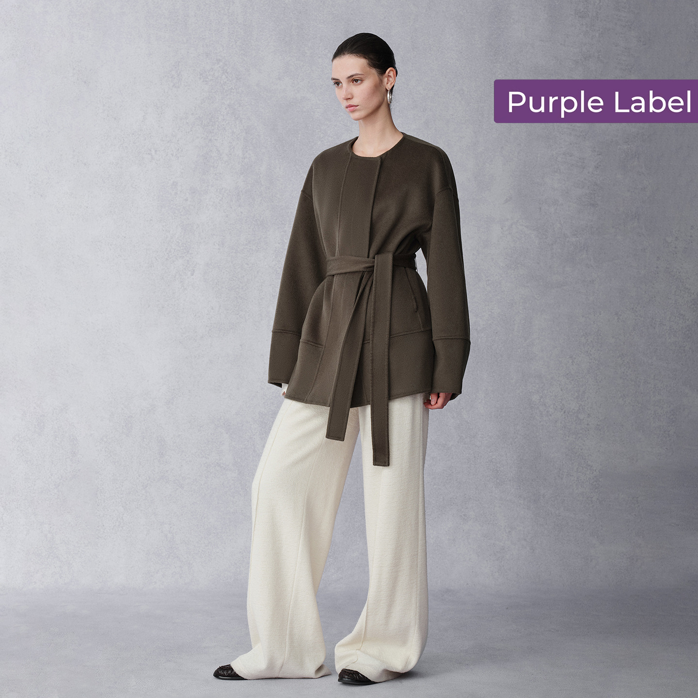 【商场同款】Fabrique紫标羊毛山羊绒浴袍式收腰短款大衣25年冬季