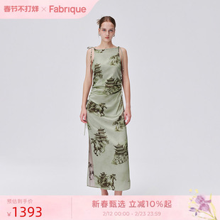 【万妮达同款】Fabrique 新中式山水骏马印花抽褶连衣裙女夏