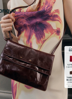Fabrique油蜡牛皮波尔多红色女包