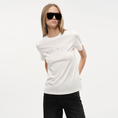 Fabrique x Vera Wang 月光白休闲闪亮徽标棉质短袖T恤2026年春夏