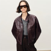 外套环保皮皮衣2025冬新款 Fabrique 勃艮第红爆裂纹赛车夹克短款