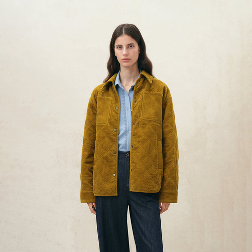 【本周新品】Fabrique金棕灯芯绒绗线前短后长衬衫式轻便棉服外套