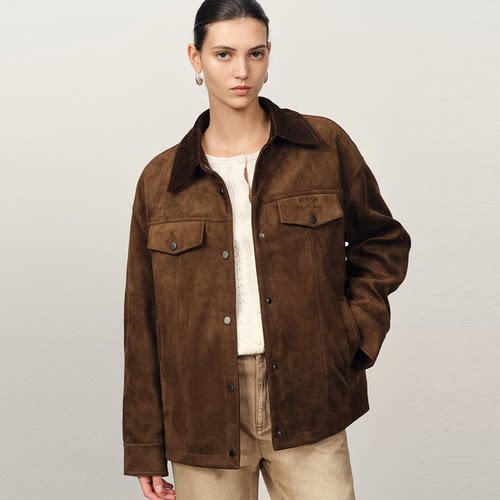 【贝卡同款】Fabrique摩卡棕仿麂皮工装夹克棉服外套冬新品