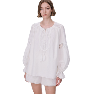 【刘亦菲同款】Fabrique镂空绣衬衫短裤套装女新款度假风蕾丝套装