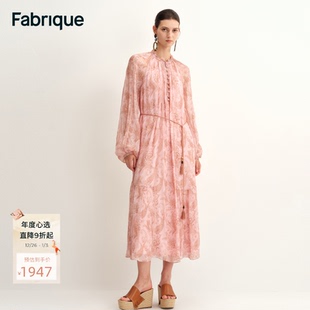 Fabrique佩斯利印花桑蚕丝混纺薄纱蕾丝连衣裙25年秋新品 波西米亚