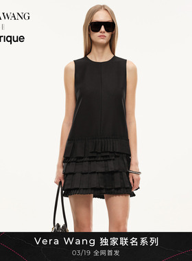 Fabrique x Vera Wang爱丽丝解构褶饰蛋糕裙A型圆领无袖连衣裙