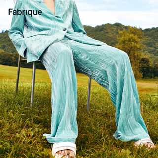 Fabrique 设计师桑蚕丝绒压褶休闲西裤新款设计感高腰阔腿裤女
