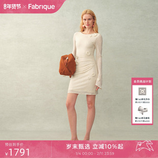 【于文文同款】Fabrique高级山茶花羊毛蕾丝修身千金小礼服连衣裙