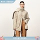 新品 Fabrique 米灰色格纹镶边配围巾圆领轻薄棉服外套2025年冬季