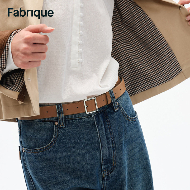 Fabrique 多色哈瓦那棕平纹头层牛皮腰带通勤针扣简约百搭皮带