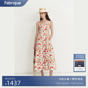 新品 裙子女 優雅玫瑰碎花棉方領傘擺連衣裙2025夏季 Fabrique法式