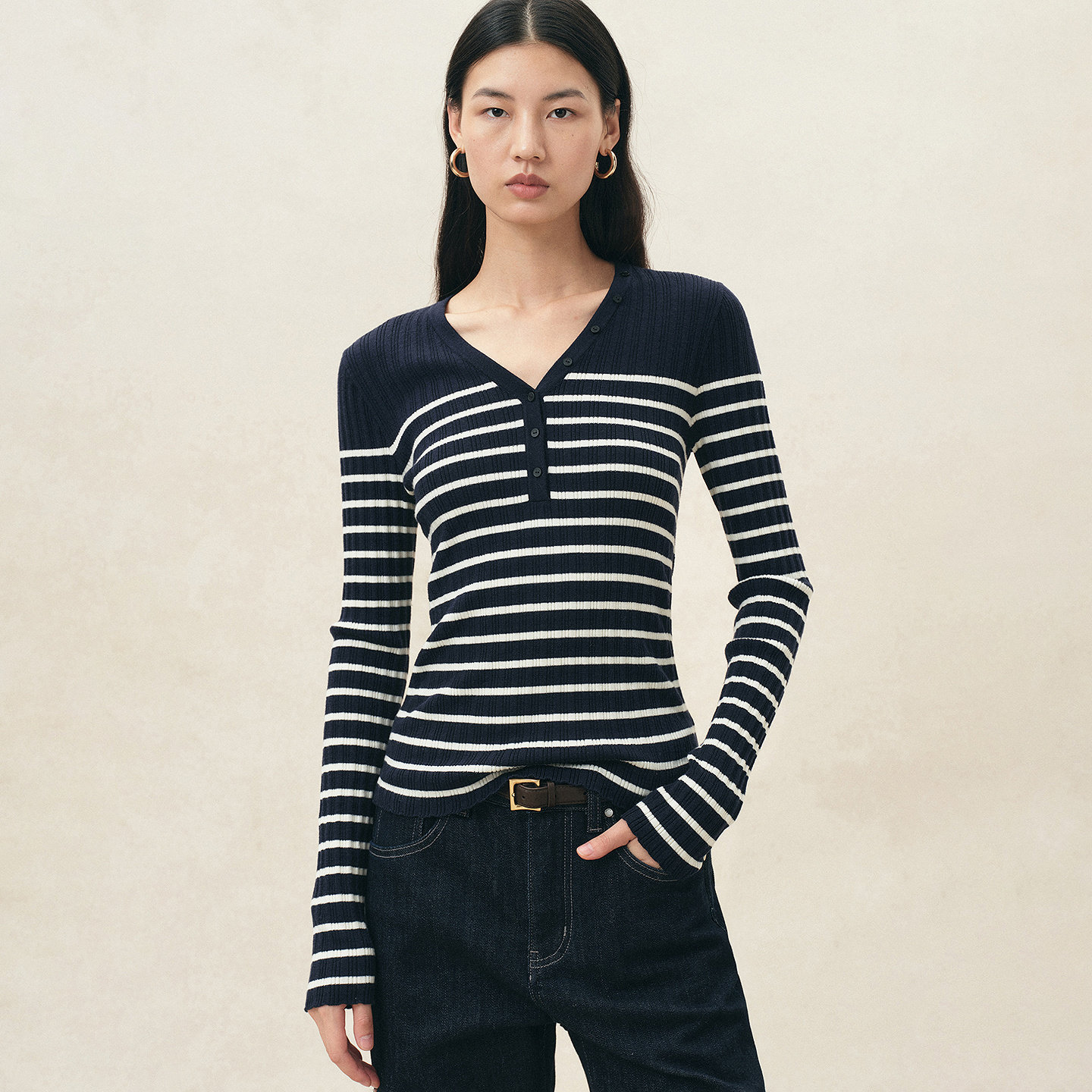 Fabrique  ESSENTIAL条纹绵羊毛法式针织上衣女2026年早秋新品
