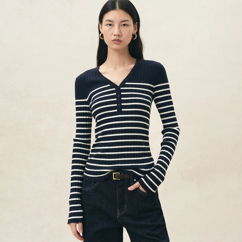 Fabrique  ESSENTIAL条纹绵羊毛法式针织上衣女2026年早秋新品
