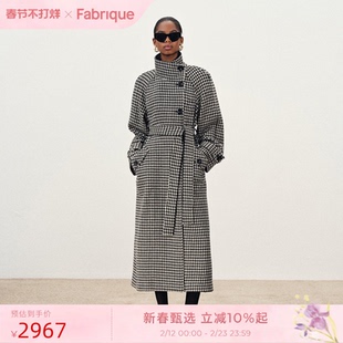 Fabrique 千鸟格绵羊毛立领复古长款厚大衣外套女2025年冬季新品