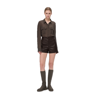 Fabrique BASIC做旧环保皮精裁A字高腰短裤女秋季25新款