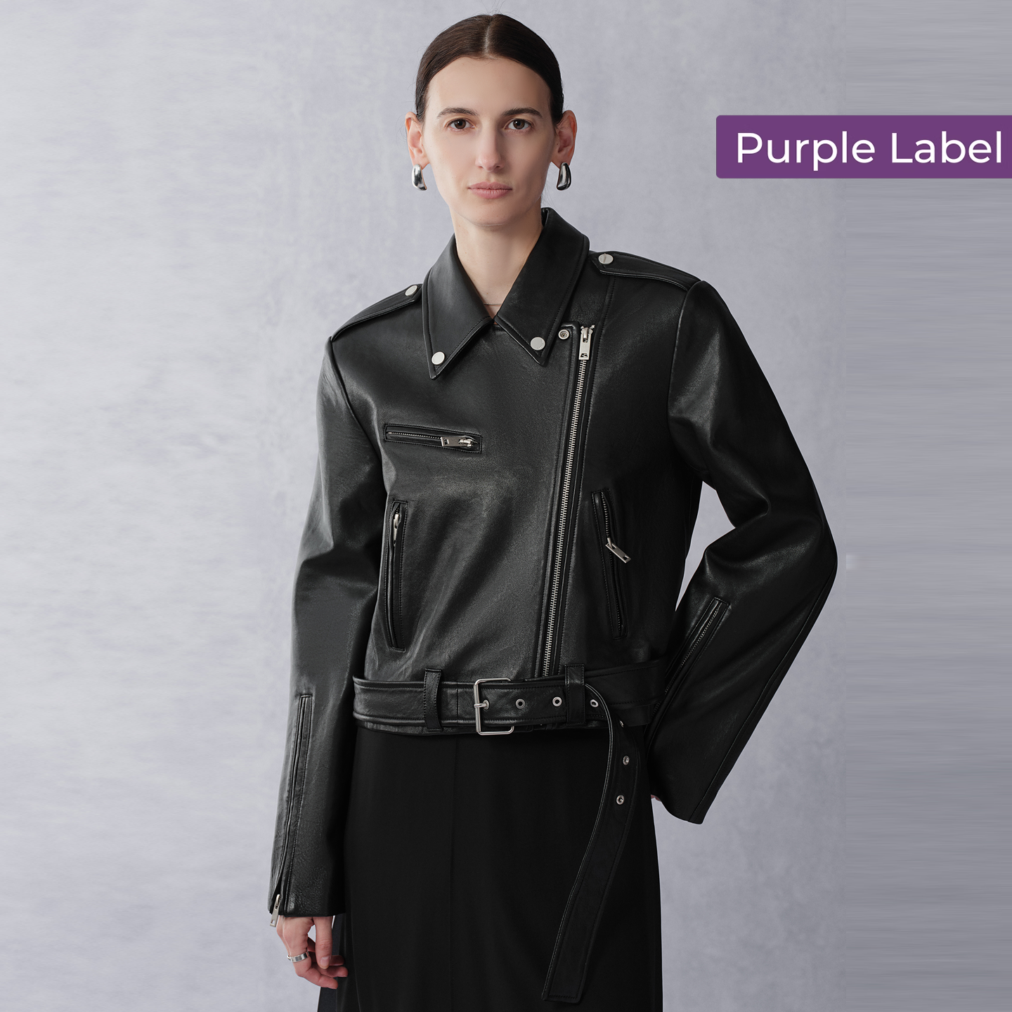 【商场同款】Fabrique 紫标 羊皮革机车夹克外套2025年真皮皮衣女
