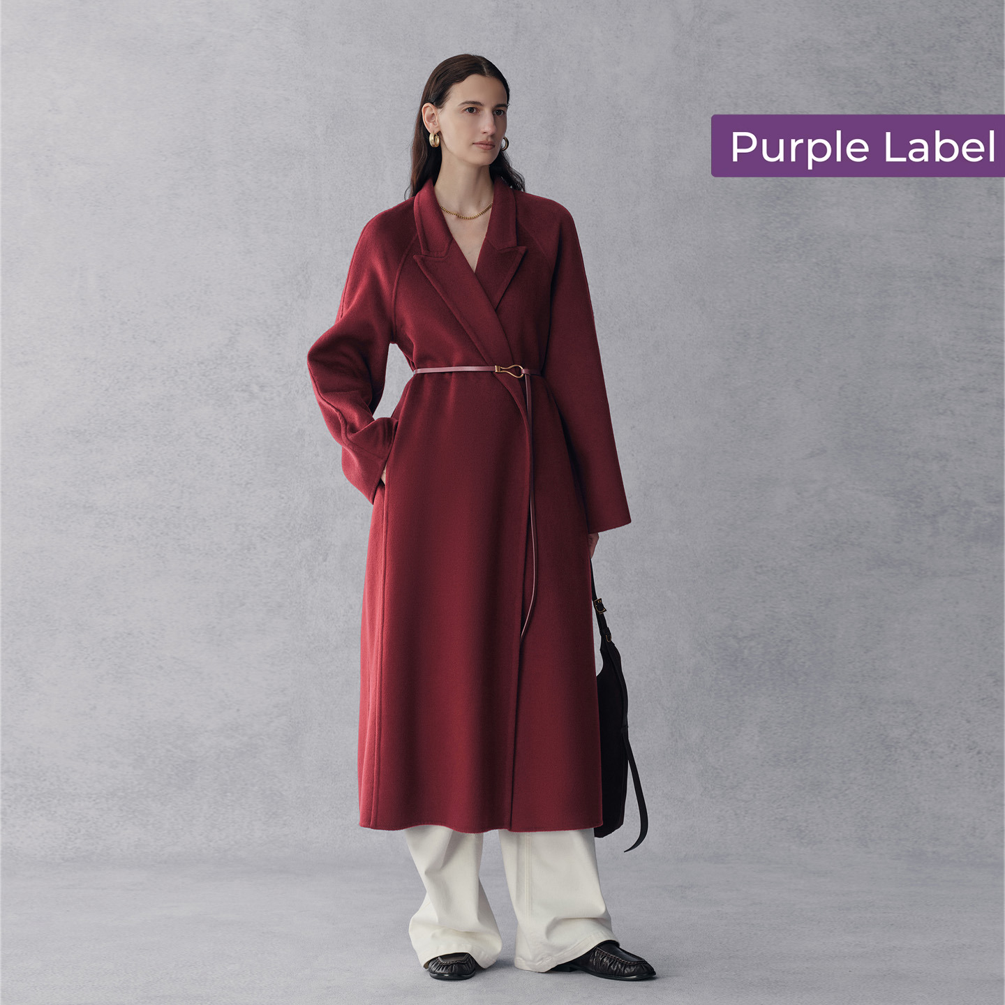 【商场同款】Fabrique紫标 羊毛山羊绒真皮腰带长款大衣25年冬季