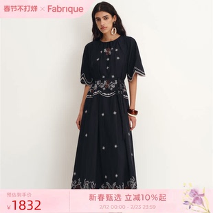 Fabrique荆棘玫瑰配腰带宽松长袍式连衣裙2025早秋新品休闲波嬉风