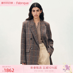【贝卡同款】Fabrique复古格纹修身毛呢西装外套女2025年冬季新品