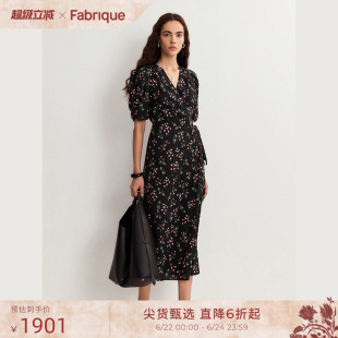 【张俪同款】Fabrique松露薄脆法式桑蚕丝真丝收腰短袖茶歇连衣裙