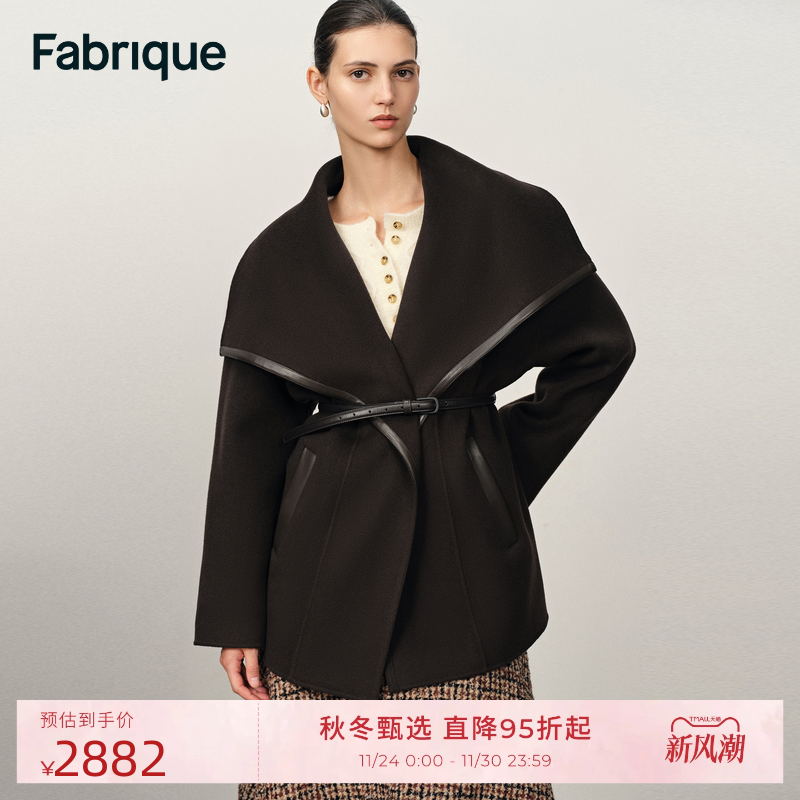 Fabrique绵羊毛双面呢大翻领收腰短款大衣女2025年新款毛呢外套