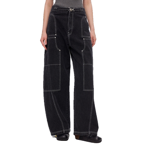 Fabrique 深灰色明线结构工装风弯刀弧形牛仔裤女秋季新品