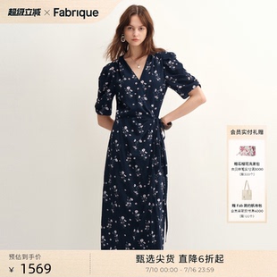 Fabrique夏加尔蓝碎花围裹法式茶歇连衣裙春秋新品中袖长裙