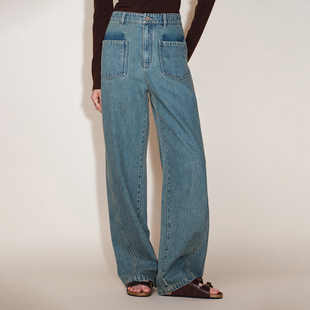 Fabrique 复古蓝双色贴袋弯刀牛仔裤