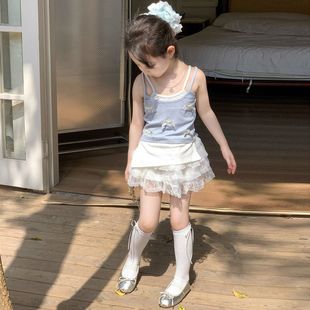 夏2025新款 女童洋气甜美套装 儿童吊带背心上衣吊带蓬蓬短裙