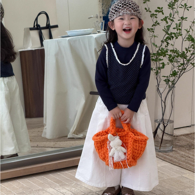 女童套装2025秋季儿童韩版蕾丝花边背心叠穿打底衫上衣宽松阔腿裤
