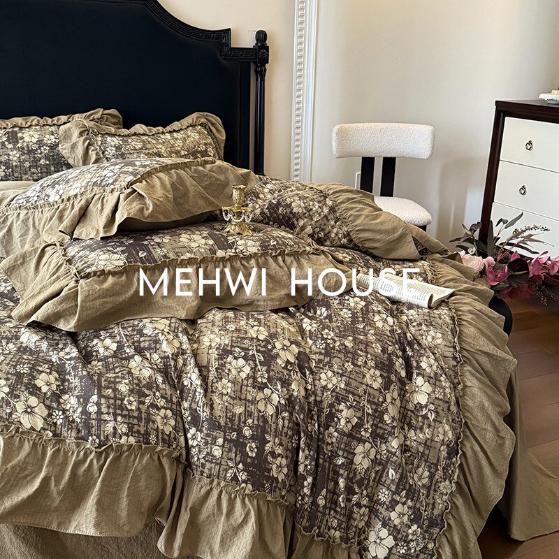【MEHWI】法式宿舍美式被套床品套件四季碎花花边四件套