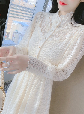 春秋加绒加厚蕾丝连衣裙子女装秋冬装2026年新款高级感气质打底裙