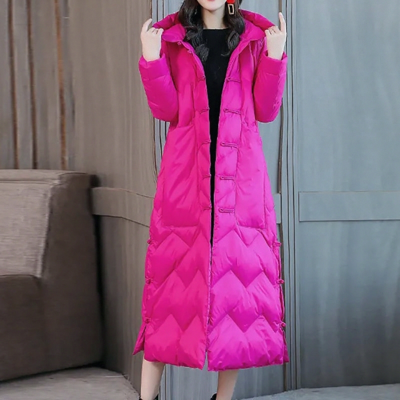 加长款复古女过膝盘扣国风白鸭绒冬季中国风羽绒服新款民族风外套