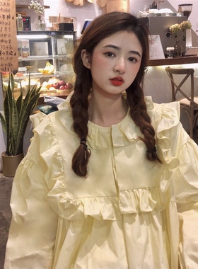 仙女小众上衣女别致白色长袖学生荷叶边洋气衬衫早春秋设计感韩版