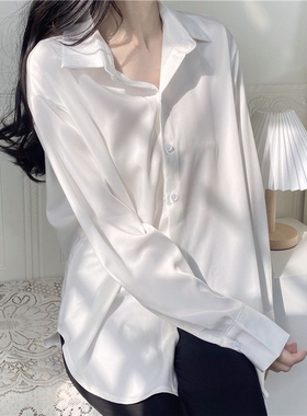 复古港风雪纺白色衬衫女宽松显瘦长袖衬衣开衫上衣女休闲百搭春秋