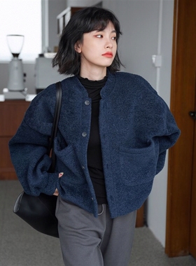 韩版百搭宽松休闲短款呢子上衣潮2025秋冬新款网红毛呢外套女