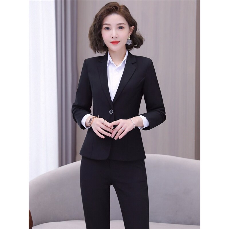 学生面试职业装春秋款正装外套套装黑色上班族女工作服酒店西装女