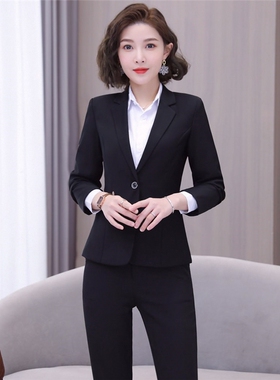 学生面试职业装春秋款正装外套套装黑色上班族女工作服酒店西装女