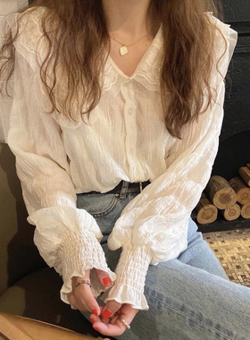 春装2026新款法式v领上衣设计感小众白色高端衬衫女长袖气质百搭