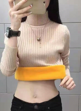 加绒/不加绒加厚高领毛衣女学生修身打底衫秋冬新款高领针织衫