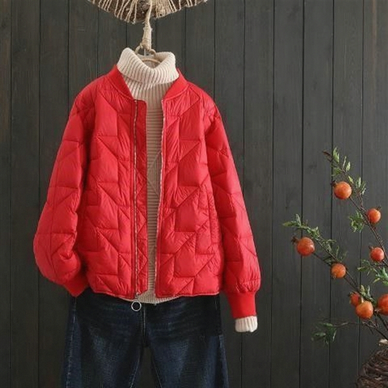 2025年秋冬新款轻薄款棉衣女韩版文艺棒球服薄袄女装立领大码外套