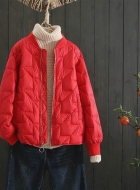 2025年秋冬新款轻薄款棉衣女韩版文艺棒球服薄袄女装立领大码外套